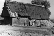 A half-timbered barn
