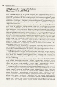 VI Międzynarodowy Kongres Ekologiczny (Manchester, 21-26 VIII 1994 r.)