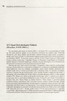 XVI Zjazd Hydrobiolog&oacute;w Polskich (Wrocław, 5-8 IX 1994 r.)