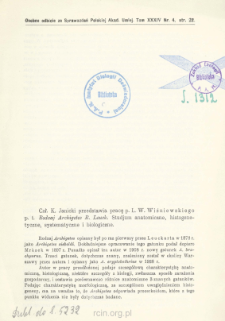 Rodzaj Archigetes R. Leuck. Studjum anatomiczne, histogenetyczne, systematyczne i biologiczne