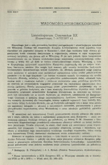 Limnologorum Conventus XX : (Kopenhaga, 7-14 VIII 1977 r.)