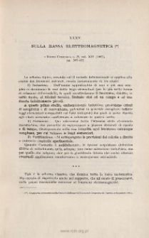 Sulla massa elettromagnetica. « Nuovo Cimento », s. 5ª, vol. XIV (1907), pp. 387-412