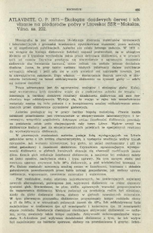 Recenzje. Atlavinite, O. P. 1975 - Ékologija doždevych červej i ich vlijanie na plodorodie počvy v Litovskoj SSR - Mokslas, Vilno, ss. 202