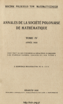 Annales de la Soci&eacute;t&eacute; Polonaise de Math&eacute;matique T. 4 (1925), Table of contents and extras