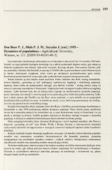 Den Boer P. J., Mols P. J. M., Szyszko J. (red.) 1993 - Dynamics of populations - Agricultural University, Warsaw, s. 111. [ISBN 83-86241-01-2]