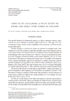 Aspects of localness: a pilot study of kiosk and grill food names in Finland