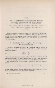 Sir J. Larmor's mechanical model of the pressure of radiation. &laquo; Atti V Congr. Intern. dei matematici, Cambrige, 1912 &raquo;, vol. I, pp. 217-220