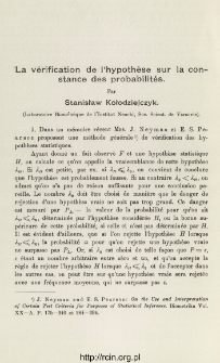 La v&eacute;rification de l'hypoth&egrave;se sur la constance des probabilit&eacute;s