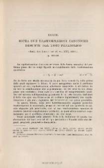 Sopra due trasformazioni canoniche desunte dal moto parabolico. « Rend. Acc. Lincei », ser. 5ª, vol. XXV1 (19161), pp. 446-458