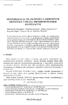 Sensybilizacja właściwości laserowych kryształu CTH:YAG promieniowaniem jonizującym = Sensibilization of laser properties of CTH:YAG crystals with using ionizing radiation