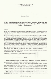 Wpływ zróżnicowanego poziomu fosforu w pożywce mineralnej na wzrost siewek świerka pospolitego (Picea abies (L.) Karst.) różnych rodów i proweniencji
