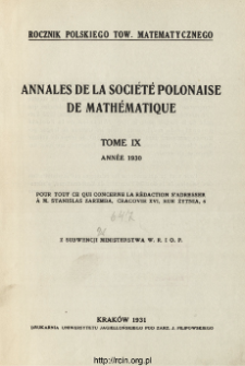 Annales de la Société Polonaise de Mathématique T. 9 (1930), Table of contents and extras