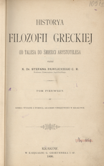 Historya filozofii greckiej od Talesa do śmierci Arystotelesa. T. 1