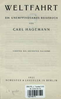 Weltfahrt : ein unempfindsames Reisebuch