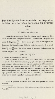 Sur l'int&eacute;grale fondamentale de l'&eacute;quation lin&eacute;aire aux d&eacute;riv&eacute;es partielles du premier ordre