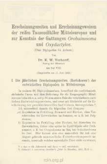Erscheinungszeiten und Erscheinungsweisen der reifen Tausendf&uuml;&szlig;ler Mitteleuropas und zur Kenntnis der Gattungen Orobainosoma und Oxydactylon