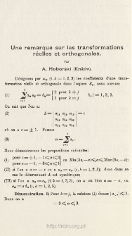 Une remarque sur les transformations r&eacute;elles et orthogonales