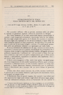 Le Matematiche in Italia nella seconda metà del secolo XIX