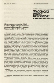 Międzynarodowe sympozjum MAB na temat "Wpływ różnego uzytkowania zlewni na jeziora i zbiorniki zaporowe" (Warszawa, 26 V - 2 VI 1978 r.)
