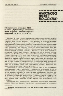Międzynarodowe sympozjum MAB na temat "Wpływ r&oacute;żnego uzytkowania zlewni na jeziora i zbiorniki zaporowe" (Warszawa, 26 V - 2 VI 1978 r.)
