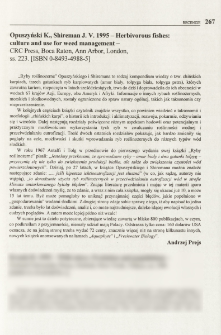 Opuszyński K., Shireman J. V. 1995 - Herbivorous fishes: culture and use for weed management - CRC Press, Boca Raton, Ann Arbor, London, ss. 223 . [ISBN 0-8493-4988-5]