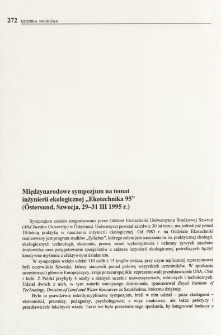 Międzynarodowe sympozjum na temat inżynierii ekologicznej "Ekotechnika 95" (Östersund, Szwecja, 29-31 III 1995 r.)
