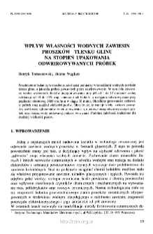 Wpływ własności wodnych zawiesin proszk&oacute;w tlenku glinu na stopień upakowania odwirowanych pr&oacute;bek = Effect of aqueous suspension properties on quality of centrifugal slip cast alumina