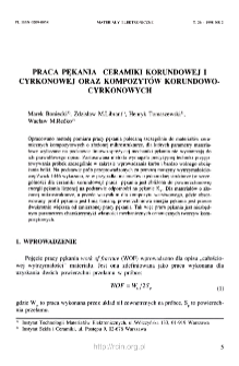 Praca pękania ceramiki korundowej i cyrkonowej oraz kompozyt&oacute;w korundowo-cyrkonowych = Work-fracture determination for alumina, zirconia, and alumina-zirconia composites
