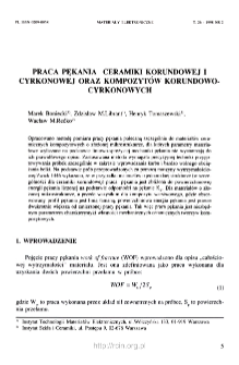 Praca pękania ceramiki korundowej i cyrkonowej oraz kompozytów korundowo-cyrkonowych = Work-fracture determination for alumina, zirconia, and alumina-zirconia composites