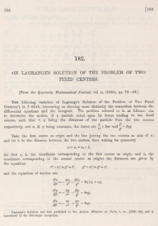 On Lagrange's solution of the problem of two fixed centres