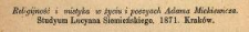 [Recenzja:] Religijność i mistyka w życiu i poezyach Adama Mickiewicza, studyum Lucyana Siemieńskiego [...]