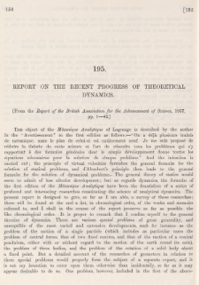 Report on the recent progress of theoretical dynamics