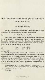 Sur les coordonn&eacute;es polaires sur une surface