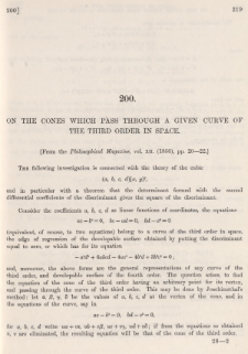 On the cones which pass through a given curve of third order in space