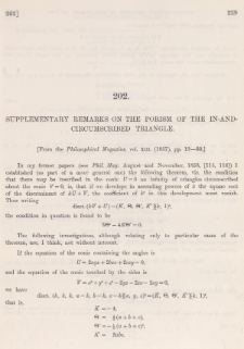 Supplementary remarks on the porism of the in-and-circumscribed triangle