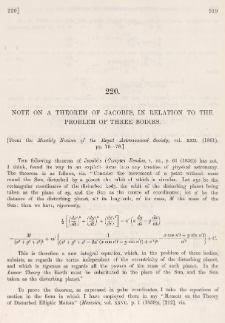 Note on a theorem of Jacobi's, in relations to the problem of three bodies