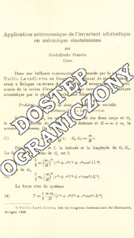 Application astronomique de l'invariant adiabatique en m&eacute;canique einsteinienne