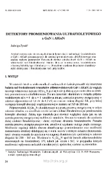 Detektory promieniowania ultrafioletowego z GaN i AlGaN = Ultra violet detectors based on GaN and AlGaN