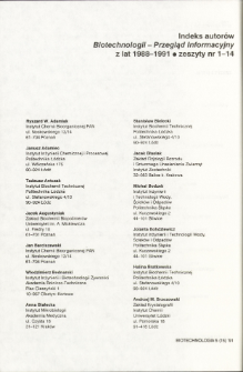 Indeks autorów Biotechnologii - Przegląd Informacyjny z lat 1988 - 1991 • zeszyty 1-14