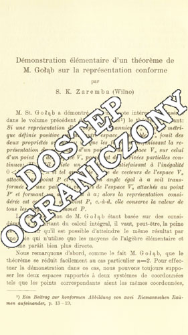 D&eacute;monstration &eacute;l&eacute;mentaire d'un th&eacute;or&egrave;me de M. Gołąb sur la repr&eacute;sentation conforme
