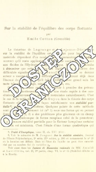 Sur la stabilit&eacute; de l'&eacute;quilibre des corps flottants