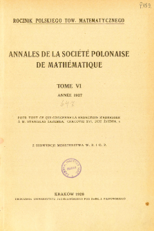 Annales de la Société Polonaise de Mathématique T. 6 (1927), Table of contents and extras