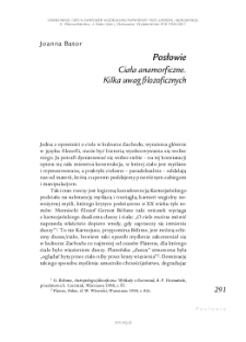 Posłowie. Ciała anamorﬁczne. Kilka uwag ﬁlozoficznych
