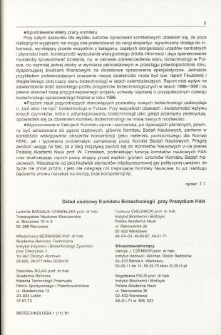 Skład osobowy Komitetu Biotechnologii przy Prezydium PAN
