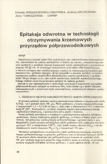 Epitaksja odwrotna w technologii otrzymywania krzemowych przyrządów półprzewodnikowych = Reversed epitaxy in the silicon devices technology