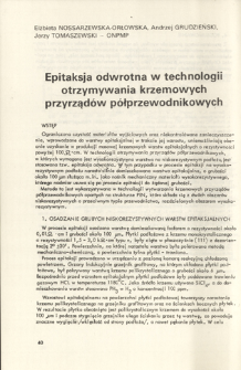 Epitaksja odwrotna w technologii otrzymywania krzemowych przyrząd&oacute;w p&oacute;łprzewodnikowych = Reversed epitaxy in the silicon devices technology