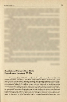 Z działalności Warszawskiego Klubu Ekologicznego (seminaria 77-78)