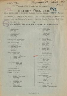 IX. Catalogue des graines d'arbres et d'arbustes recolt&eacute;es en 1947 et offertesen echange