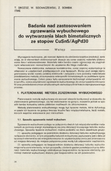 Badania nad zastosowaniem zgrzewania wybuchowego do wytwarzania blacvh bimetalicznych ze stop&oacute;w CuSn5/AgPd30 = An application of explosion welding in manufacturing of bimetallic microprofiles
