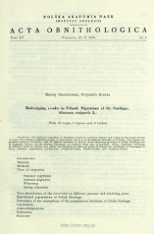 Bird-ringing results in Poland : Migrations of the Starlings, Sturnus vulgaris L.